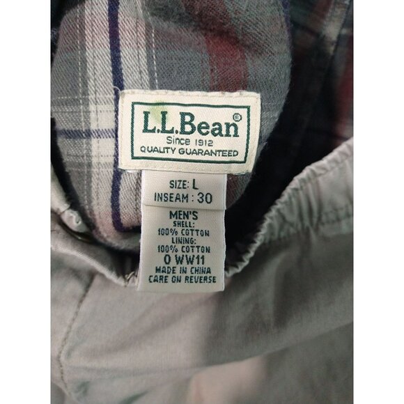 LL Bean Pants Mens Large Gray Chino Flannel Lined Flat Front Elastic Waist Warm - Picture 6 of 7